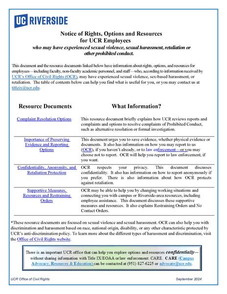 Notice of Rights, Options and Resources for UCR Employees